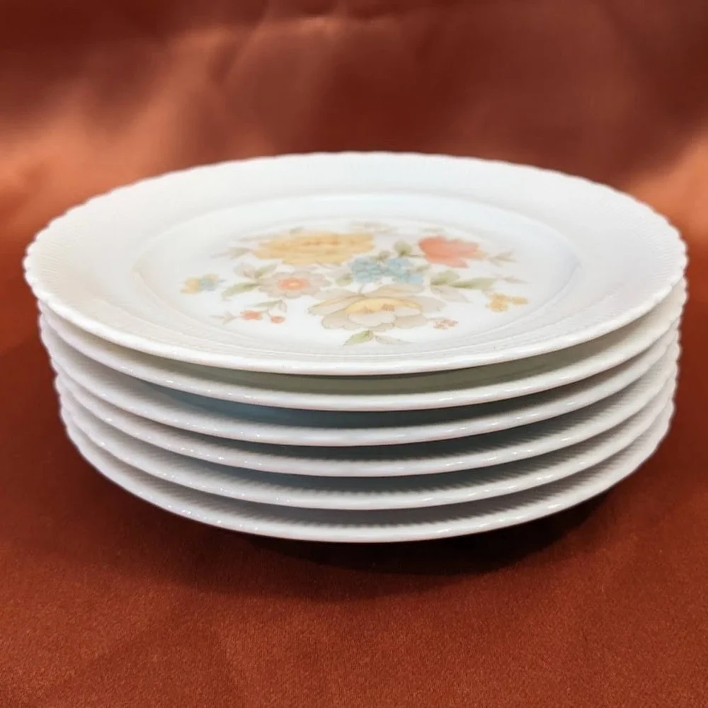Vintage Ichiyama Toen Japan Floral Porcelain Bread Plates Set of 6‎ Ribbed Edge